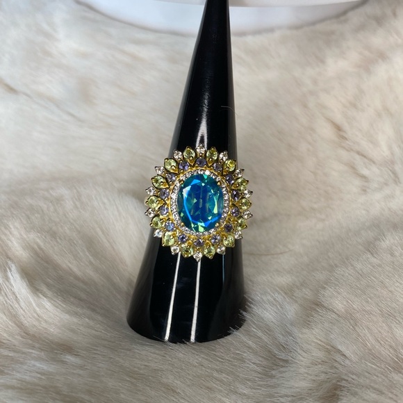 Brand NWT Peacock Quartz, Multi Gemstone Dahlia Floral Ring 4.15 ctw size 7 - Picture 3 of 7